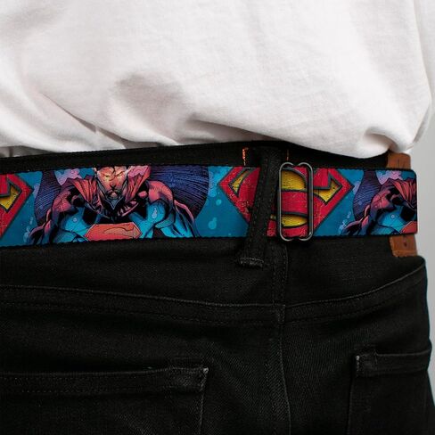 Buckle-Down Men's Seatbelt Belt Kids, Superman Unchained Under sea Pose/Shield Blues/Gray/red/Yellow, 1.0" Wide-20-36 Inches in Saudi Arabia