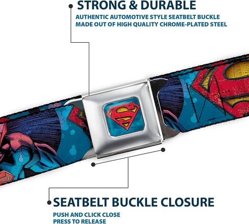 Buckle-Down Men's Seatbelt Belt Kids, Superman Unchained Under sea Pose/Shield Blues/Gray/red/Yellow, 1.0" Wide-20-36 Inches in Saudi Arabia