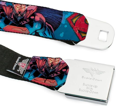 Buckle-Down Men's Seatbelt Belt Kids, Superman Unchained Under sea Pose/Shield Blues/Gray/red/Yellow, 1.0" Wide-20-36 Inches in Saudi Arabia