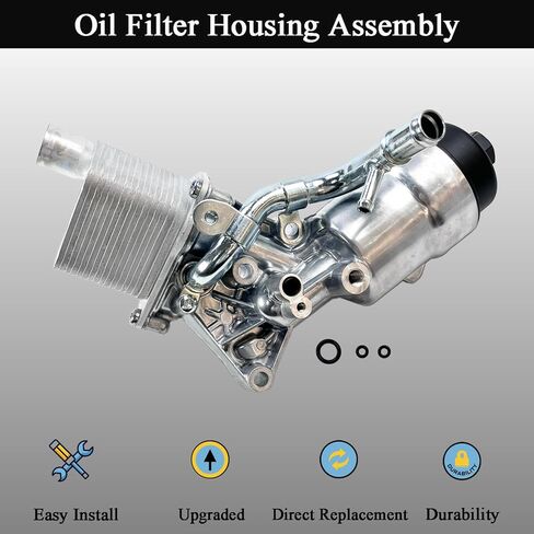 Aluminum Engine Oil Cooler Filter Housing Assembly Compatible with 2011-2021 Chevy Cruze Sonic Trax Buick Encore 1.4L Turbo Replaces 55566784 918-428 55565388 with Gasket, Filter Insert, Cap in Kuwait
