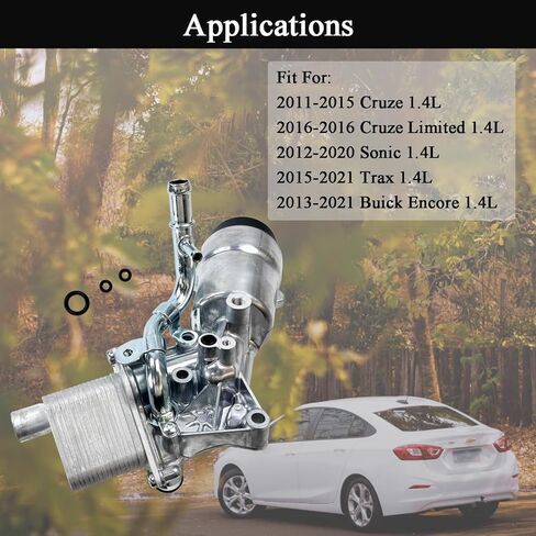 Aluminum Engine Oil Cooler Filter Housing Assembly Compatible with 2011-2021 Chevy Cruze Sonic Trax Buick Encore 1.4L Turbo Replaces 55566784 918-428 55565388 with Gasket, Filter Insert, Cap in Kuwait