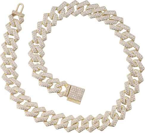 Cuban Link Chain For Men, Stainless Steel Cuban Necklace, Gold/Silver Chain, Iced Out Chain, 15mm Width Diamond Iced Out Hip Hop Jewelry Chain For Men And Women 18"/20"/22"/24" in Saudi Arabia