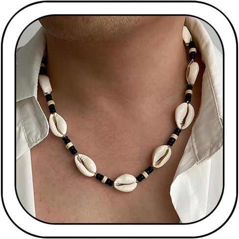 Puka Shell Necklace for Men Layered Shark Tooth Cowrie Necklace Black Brown Wood Beaded Necklaces Coconut Seashell Necklaces Hawaiian Summer Beach Jewelry Gift in Saudi Arabia
