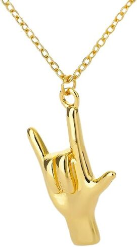 14K Yellow Gold Hand Gesture I love You Sign Language Necklace Sign Language Pendant Necklace with Zircon Chain - I Love You Hand Gestures Choker Jewelry Charm Asl I Love You for Women and Men in Saudi Arabia
