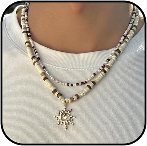 Shell Sun Necklace for Men Beaded Shell Necklace Fashionable Beach Puka Shells Necklace Jewelry in Kuwait