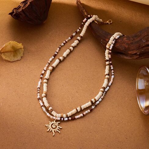 Shell Sun Necklace for Men Beaded Shell Necklace Fashionable Beach Puka Shells Necklace Jewelry in Kuwait
