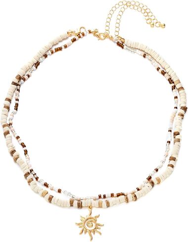 Shell Sun Necklace for Men Beaded Shell Necklace Fashionable Beach Puka Shells Necklace Jewelry in Kuwait