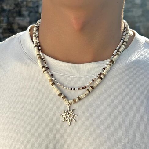 Shell Sun Necklace for Men Beaded Shell Necklace Fashionable Beach Puka Shells Necklace Jewelry in Kuwait