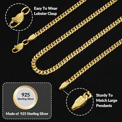 18K Gold Plated Chain Necklace for Men, 4mm Men's Gold Chain Necklace, Mens Cuban Link Chain Necklace, Chains for Men, 16 Inch in Saudi Arabia