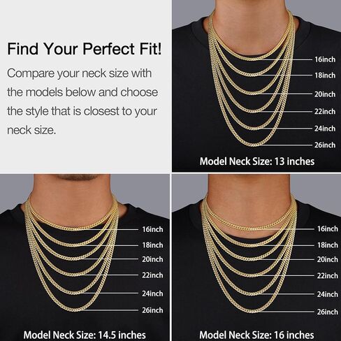 18K Gold Plated Chain Necklace for Men, 4mm Men's Gold Chain Necklace, Mens Cuban Link Chain Necklace, Chains for Men, 16 Inch in Saudi Arabia