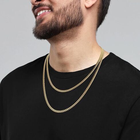 18K Gold Plated Chain Necklace for Men, 4mm Men's Gold Chain Necklace, Mens Cuban Link Chain Necklace, Chains for Men, 16 Inch in Saudi Arabia