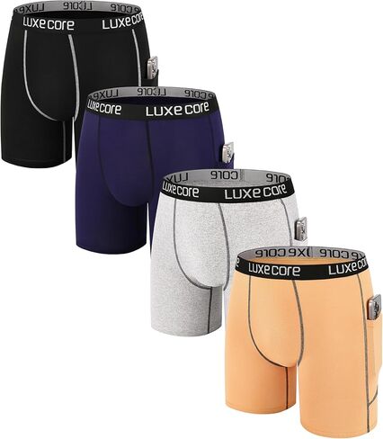 Men's Compression Shorts with Pockets, 4 Pack, Breathable Compression Boxer Briefs Running Workout Sports Underwear in Kuwait