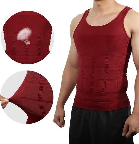 Men Body Slimming Tummy Shaper Control Underwear, Stretch Shapewear Waist Girdle Shirt, Nylon, L, Red in Saudi Arabia