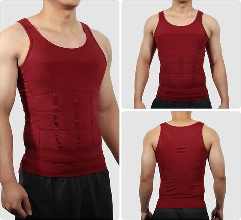 Men Body Slimming Tummy Shaper Control Underwear, Stretch Shapewear Waist Girdle Shirt, Nylon, L, Red in Saudi Arabia