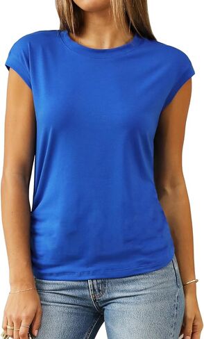 Abardsion Trendy Cap Sleeve Tops for Women 2025 Summer Outfits Clothes Loose Fit Casual Dressy T Shirts Tunic in Saudi Arabia