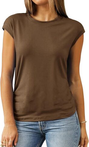 Abardsion Trendy Cap Sleeve Tops for Women 2025 Summer Outfits Clothes Loose Fit Casual Dressy T Shirts Tunic in Saudi Arabia