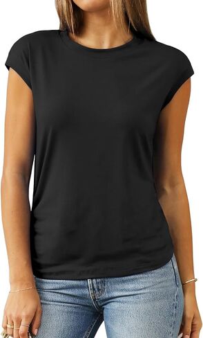 Abardsion Trendy Cap Sleeve Tops for Women 2025 Summer Outfits Clothes Loose Fit Casual Dressy T Shirts Tunic in Saudi Arabia