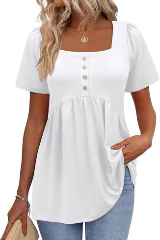 VUTRU ملابس علوية نسائية صيفية قصيرة الأكمام قمصان بيبي دول بيبلوم بلوزات رقبة على شكل حرف U تي شيرت عصري 2026 in Kuwait