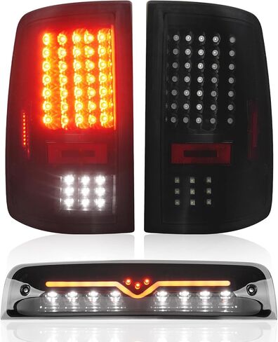 مصابيح خلفية LED + مجموعة مصابيح الفرامل الثالثة الثالثة تناسب دودج رام 1500 2500 3500 2013-2018 [تصلح فقط لإصدار LED الأصلي]، مصباح شحن خلفي مصباح توقف عالي التثبيت، عدسة سوداء مدخنة in Saudi Arabia
