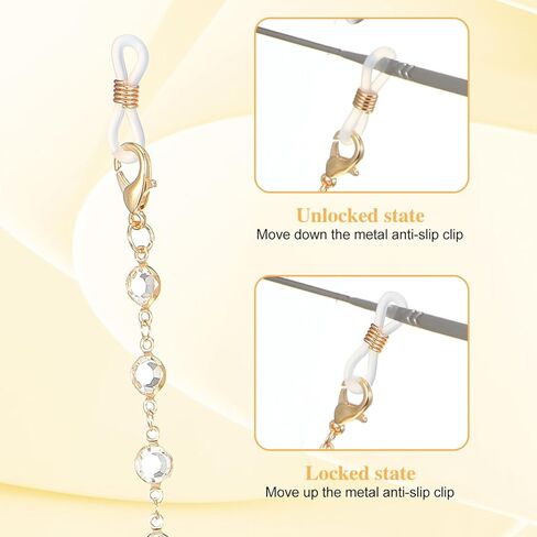 Ouligay 3 قطع كريستال مطرز النظارات سلسلة النظارات الذهبية للنساء والفتيات الخرز النظارات أصحاب حول الرقبة سلاسل النظارات للنساء حزام القراءة الحبل in Kuwait