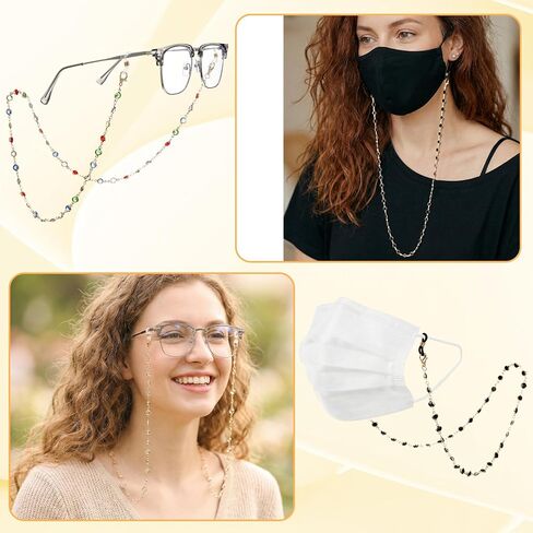 Ouligay 3 قطع كريستال مطرز النظارات سلسلة النظارات الذهبية للنساء والفتيات الخرز النظارات أصحاب حول الرقبة سلاسل النظارات للنساء حزام القراءة الحبل in Kuwait