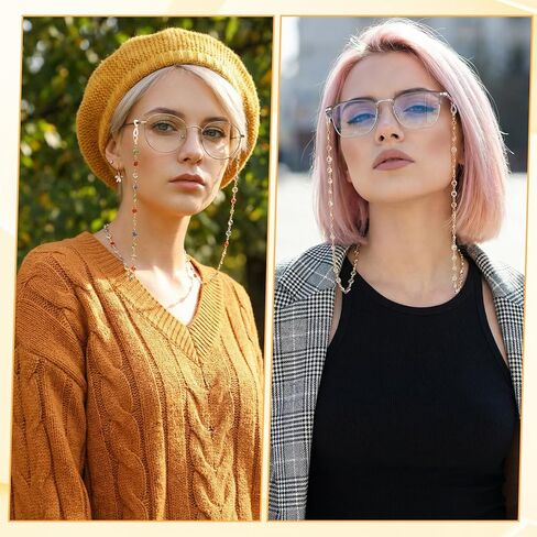 Ouligay 3 قطع كريستال مطرز النظارات سلسلة النظارات الذهبية للنساء والفتيات الخرز النظارات أصحاب حول الرقبة سلاسل النظارات للنساء حزام القراءة الحبل in Kuwait