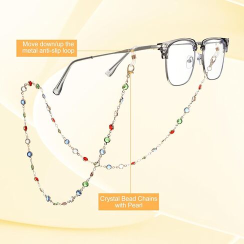Ouligay 3 قطع كريستال مطرز النظارات سلسلة النظارات الذهبية للنساء والفتيات الخرز النظارات أصحاب حول الرقبة سلاسل النظارات للنساء حزام القراءة الحبل in Kuwait