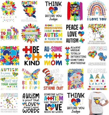 12 Pcs Autism Awareness Iron on Transfers Autism Iron on Decals Inspirational Quotes Iron on Decals for Clothes Bag Pillow Covers Decorations DIY Motivational Decals Gifts in Saudi Arabia