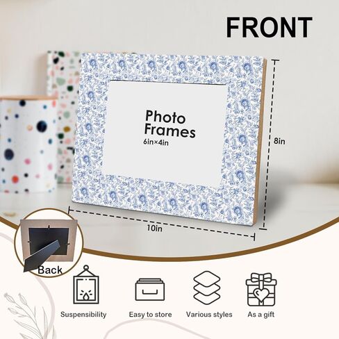 snnder الأزرق chinoiserie الأزهار إطار الصورة 4x6، الأزرق والأبيض إطار الصورة الأزهار، ريفي grandmillennial زهرة إطارات الصور الخشبية لمكتب سطح الطاولة جدار العرض الديكور in Kuwait
