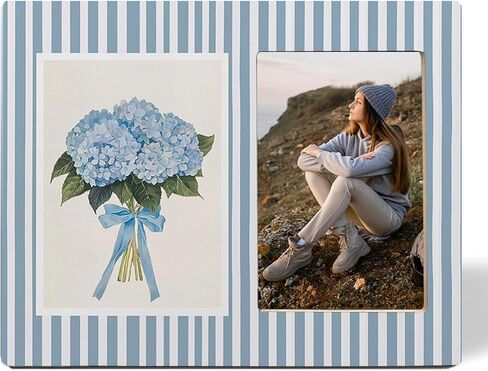 snnder الأزرق chinoiserie الأزهار إطار الصورة 4x6، الأزرق والأبيض إطار الصورة الأزهار، ريفي grandmillennial زهرة إطارات الصور الخشبية لمكتب سطح الطاولة جدار العرض الديكور in Kuwait