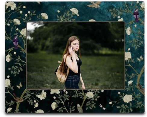 snnder الأزرق chinoiserie الأزهار إطار الصورة 4x6، الأزرق والأبيض إطار الصورة الأزهار، ريفي grandmillennial زهرة إطارات الصور الخشبية لمكتب سطح الطاولة جدار العرض الديكور in Kuwait