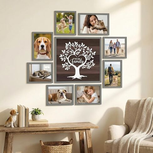 Lyeasw Family Tree Picture Frame Collage Gray 9 Pack, 8 Separate 5x7 Frames with a 12x12 Pre-Designed Tree Frame for Gallery Wall Decor & Family Gifts in Kuwait