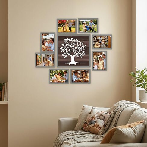 Lyeasw Family Tree Picture Frame Collage Gray 9 Pack, 8 Separate 5x7 Frames with a 12x12 Pre-Designed Tree Frame for Gallery Wall Decor & Family Gifts in Kuwait