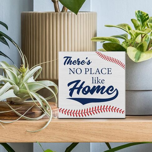 Baseball Theme Decorative Wooden Box Sign There's No Place Like Home Wood Block Plaque Decor Home Table Shelf or Wall Display in Saudi Arabia