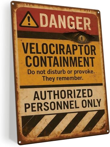 Dinosaur Park Velociraptor Warning Door Sign Authorized Personnel Only Dinosaur Park Movie Memorabilia Style Aluminum Plaque for Door Pet Cage Game Room in Saudi Arabia