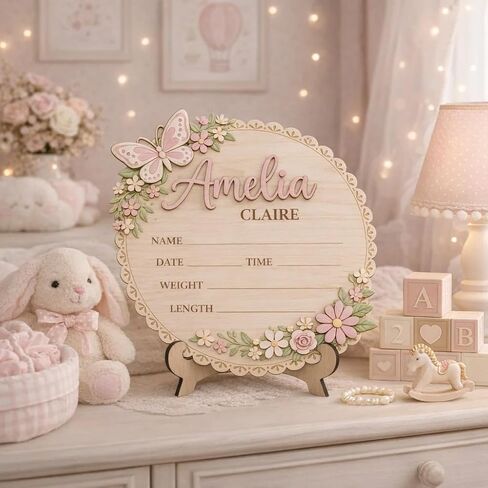 Custom Baby Name Announcement Wooden Signs, Baby Coming Soon, Welcome Gifts Newborn Sign Hospital for Boy or Girl Style 1 in Saudi Arabia