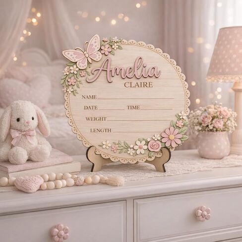 Custom Baby Name Announcement Wooden Signs, Baby Coming Soon, Welcome Gifts Newborn Sign Hospital for Boy or Girl Style 1 in Saudi Arabia