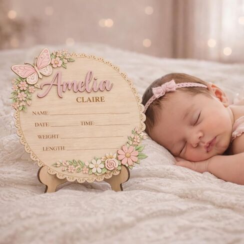 Custom Baby Name Announcement Wooden Signs, Baby Coming Soon, Welcome Gifts Newborn Sign Hospital for Boy or Girl Style 1 in Saudi Arabia