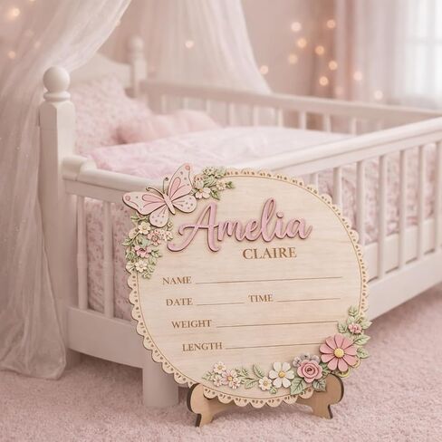Custom Baby Name Announcement Wooden Signs, Baby Coming Soon, Welcome Gifts Newborn Sign Hospital for Boy or Girl Style 1 in Saudi Arabia