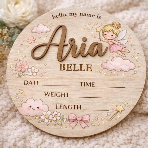 Custom Baby Name Announcement Wooden Signs, Baby Coming Soon, Welcome Gifts Newborn Sign Hospital for Boy or Girl Style 1 in Saudi Arabia