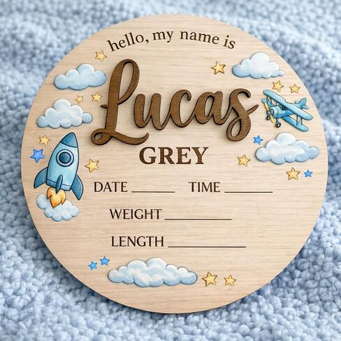Custom Baby Name Announcement Wooden Signs, Baby Coming Soon, Welcome Gifts Newborn Sign Hospital for Boy or Girl Style 1 in Saudi Arabia