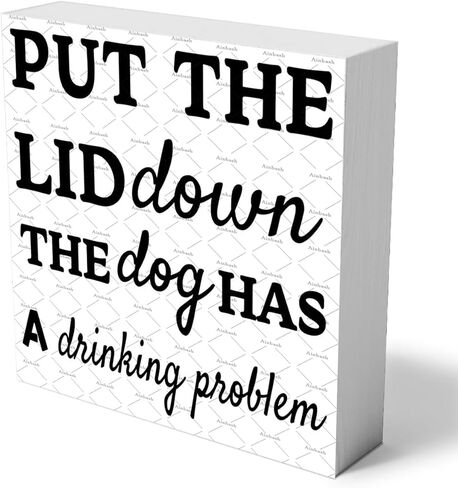 Bathroom Decor Put The Lid Down The Dog Has A Drinking Problem Wooden Box Sign Bathroom Shelf Decor Funny Dog Room Sign For Home Toilet 5.1x5.1x1.2 Inch in Kuwait