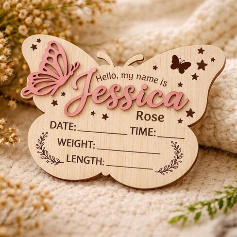 Custom Baby Name Announcement Wooden Signs, Baby Coming Soon, Welcome Gifts Newborn Sign Hospital for Boy or Girl Style 1 in Saudi Arabia