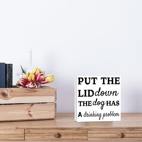 Bathroom Decor Put The Lid Down The Dog Has A Drinking Problem Wooden Box Sign Bathroom Shelf Decor Funny Dog Room Sign For Home Toilet 5.1x5.1x1.2 Inch in Kuwait