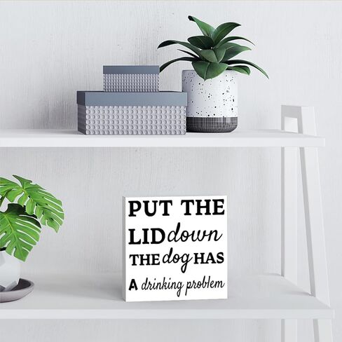 Bathroom Decor Put The Lid Down The Dog Has A Drinking Problem Wooden Box Sign Bathroom Shelf Decor Funny Dog Room Sign For Home Toilet 5.1x5.1x1.2 Inch in Kuwait