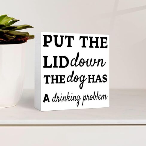 Bathroom Decor Put The Lid Down The Dog Has A Drinking Problem Wooden Box Sign Bathroom Shelf Decor Funny Dog Room Sign For Home Toilet 5.1x5.1x1.2 Inch in Kuwait