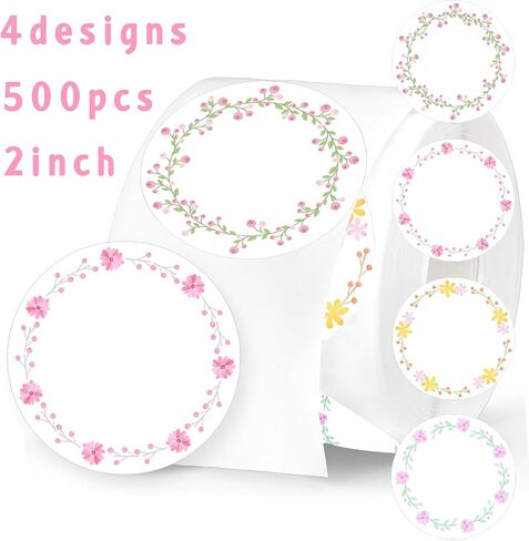 Floral Direct Thermal Labels Colorful Wildflower Labels Wild Flower Round Self-Adhesive Printer Decals for Various Festivals Spring Name Tag Candle Baking Canning Wedding DIY,500 Pcs（4 Designs） in Kuwait