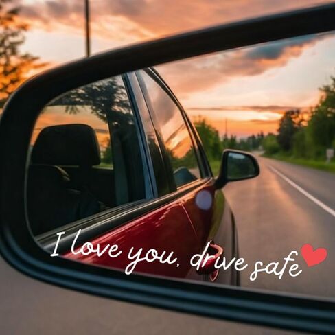 4 قطع من ملصقات المرآة الآمنة I Love You Drive، ملصقات السيارات والشارات للنساء، ملصق مرآة الرؤية الخلفية، ديكور وديكورات السيارات اللطيفة (I Love You Drive Safe (أبيض) in Kuwait