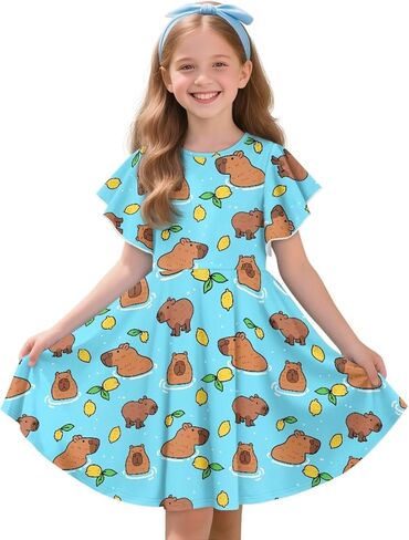 Girls Casual Ruffle Short Sleeve Swing Dresses Cute Clothes for Teen Girls Summer Outfits in Kuwait