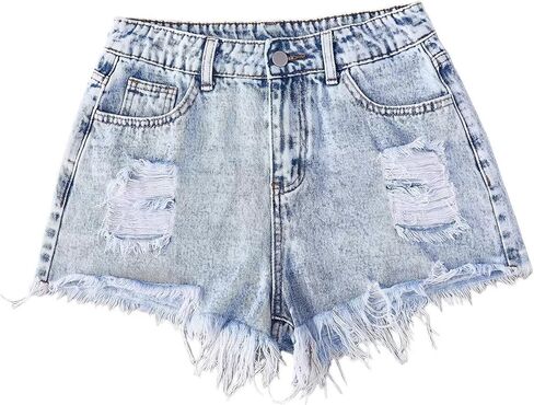 Girls Ripped Jean Shorts Teen Summer Casual Distressed Raw Hem Trendy Denim Shorts in Saudi Arabia